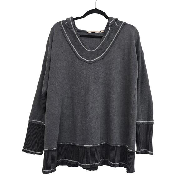 SoftSurroundings Oasis Hoodie Women’s M Charcoal Gray Pullover Ribbed Terrycloth - Picture 2 of 11